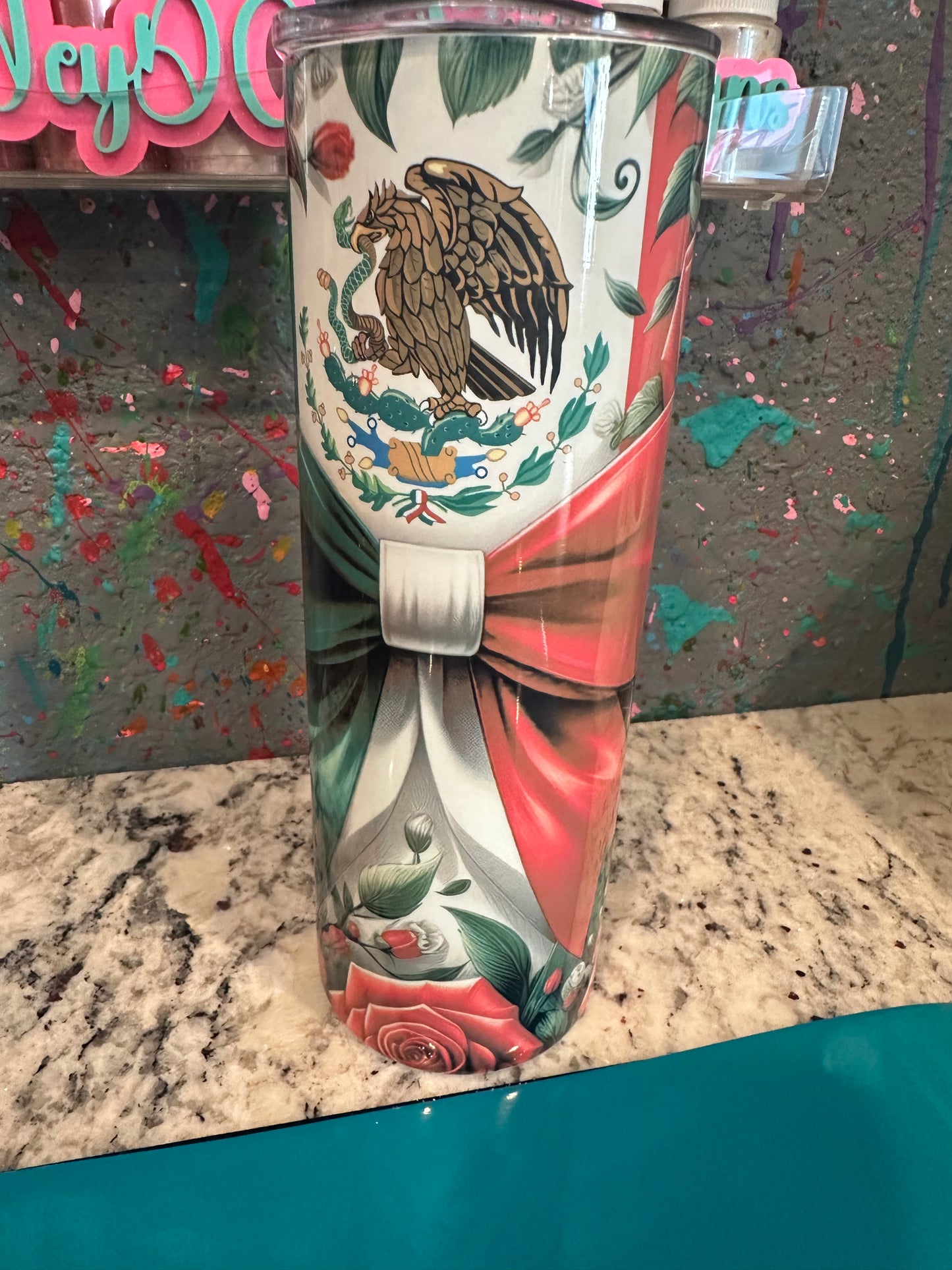 20 oz sublimated tumbler mexican flag bow