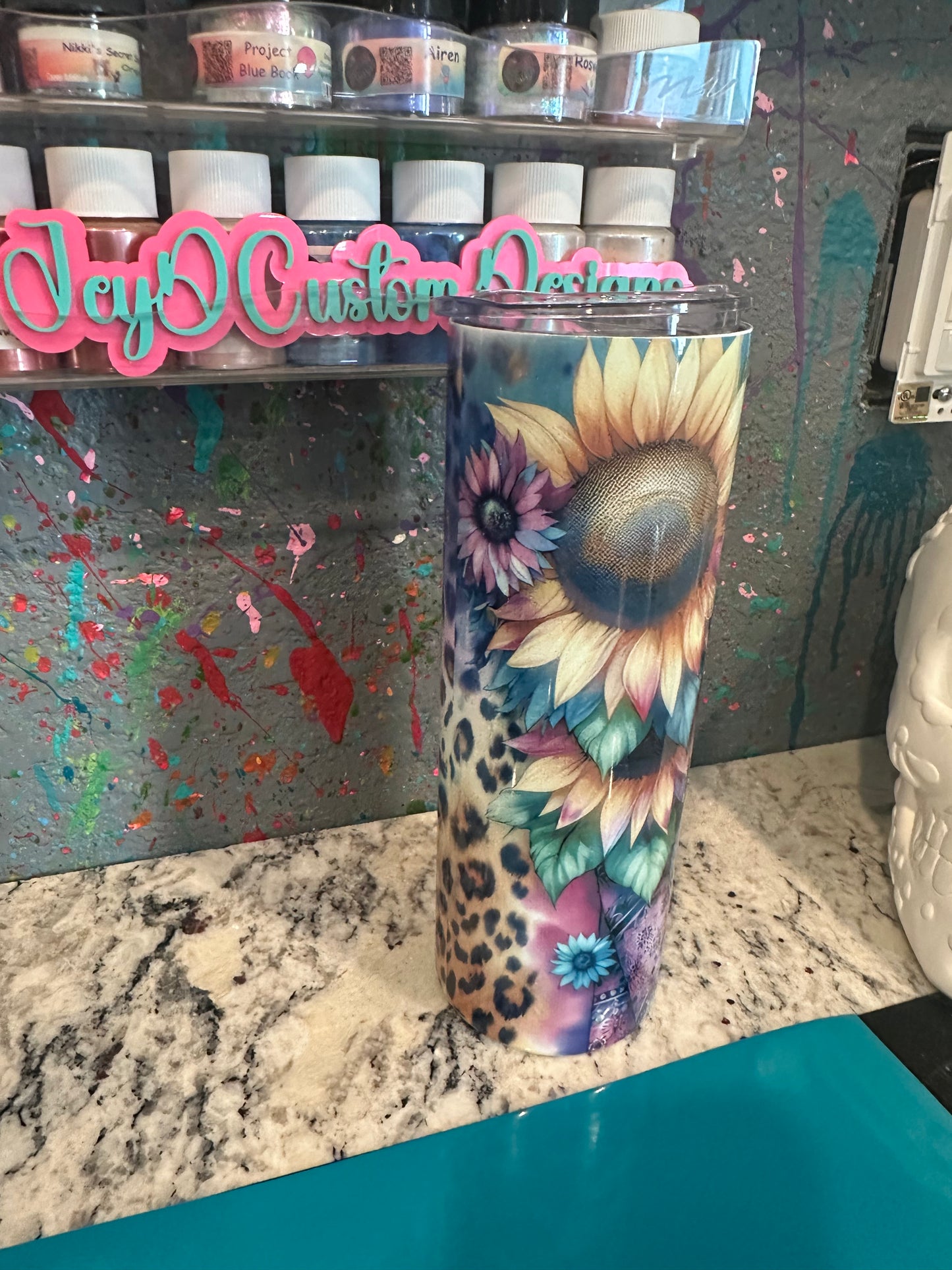20 oz sublimated tumbler sunflower
