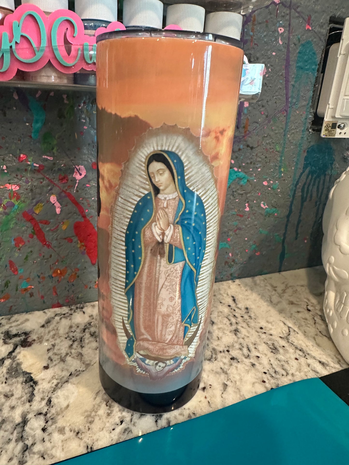 20 oz sublimated tumbler virgen guadalupe with cowboy