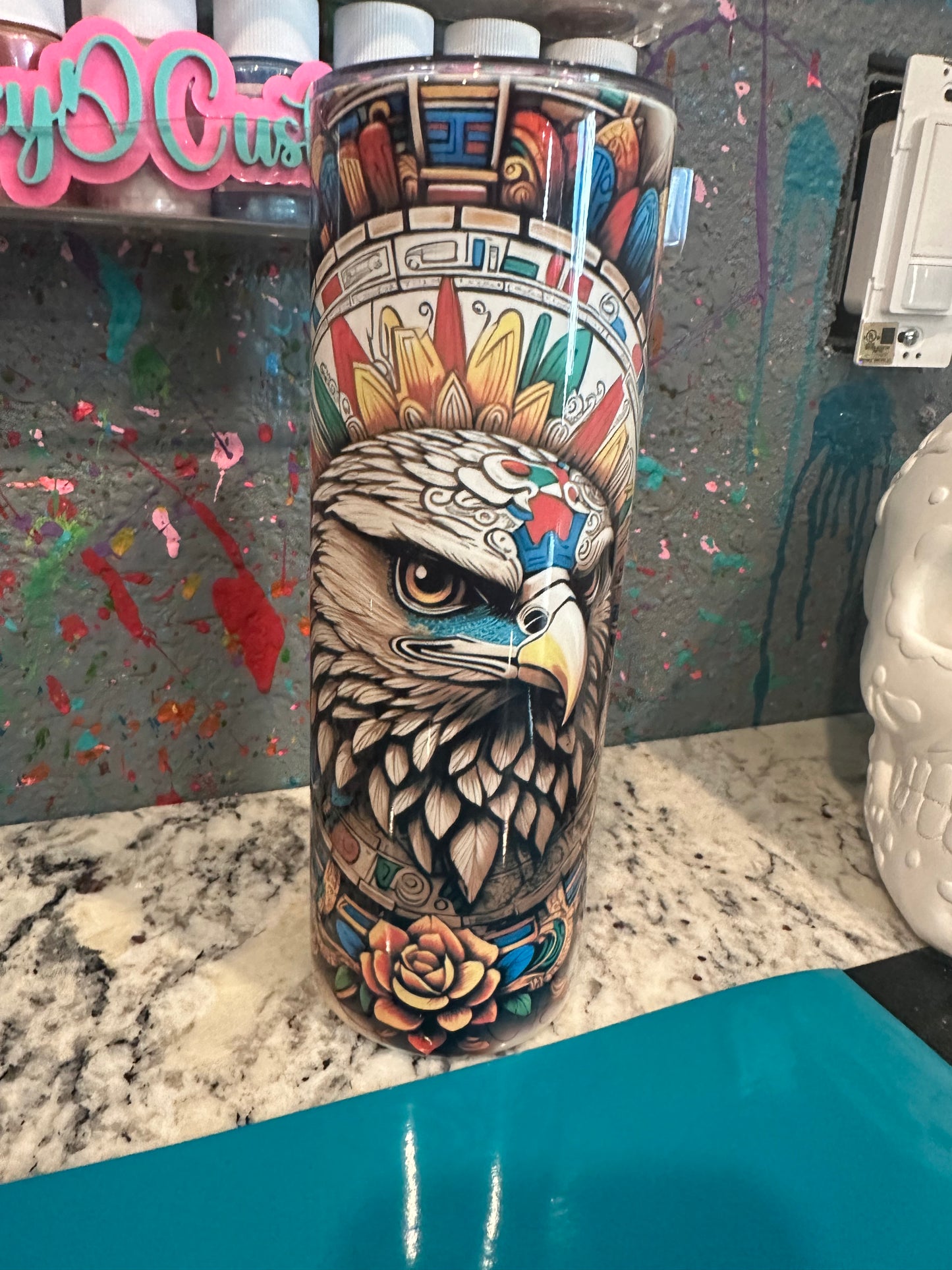 20 oz sublimated tumbler aztec eagle