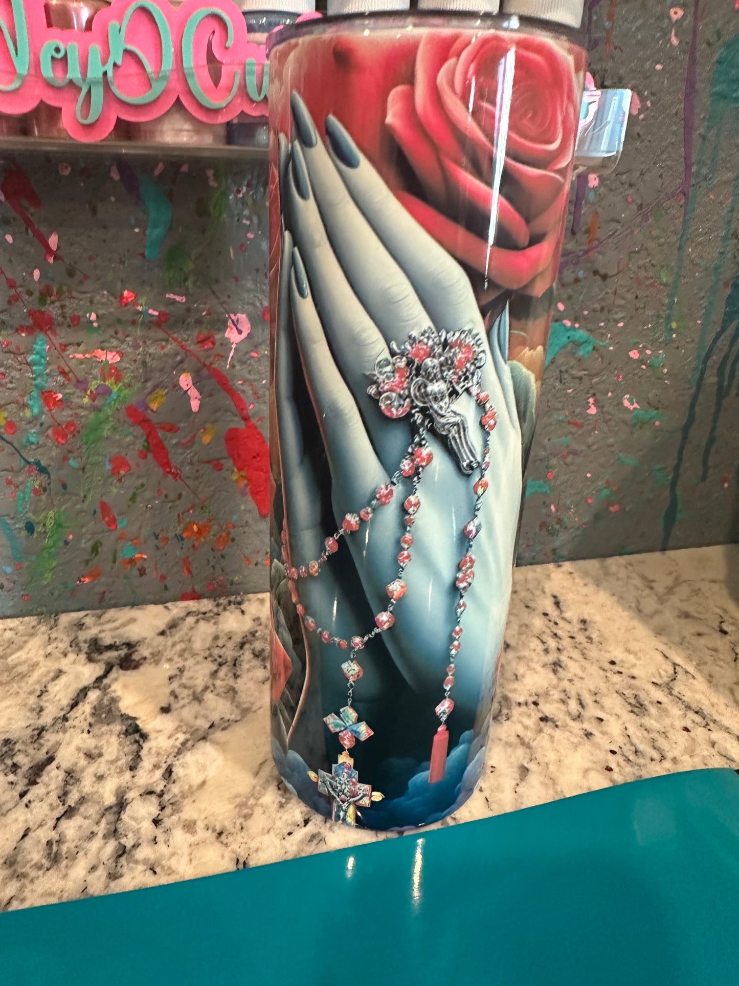 20 oz sublimated tumbler rainbow praying hands
