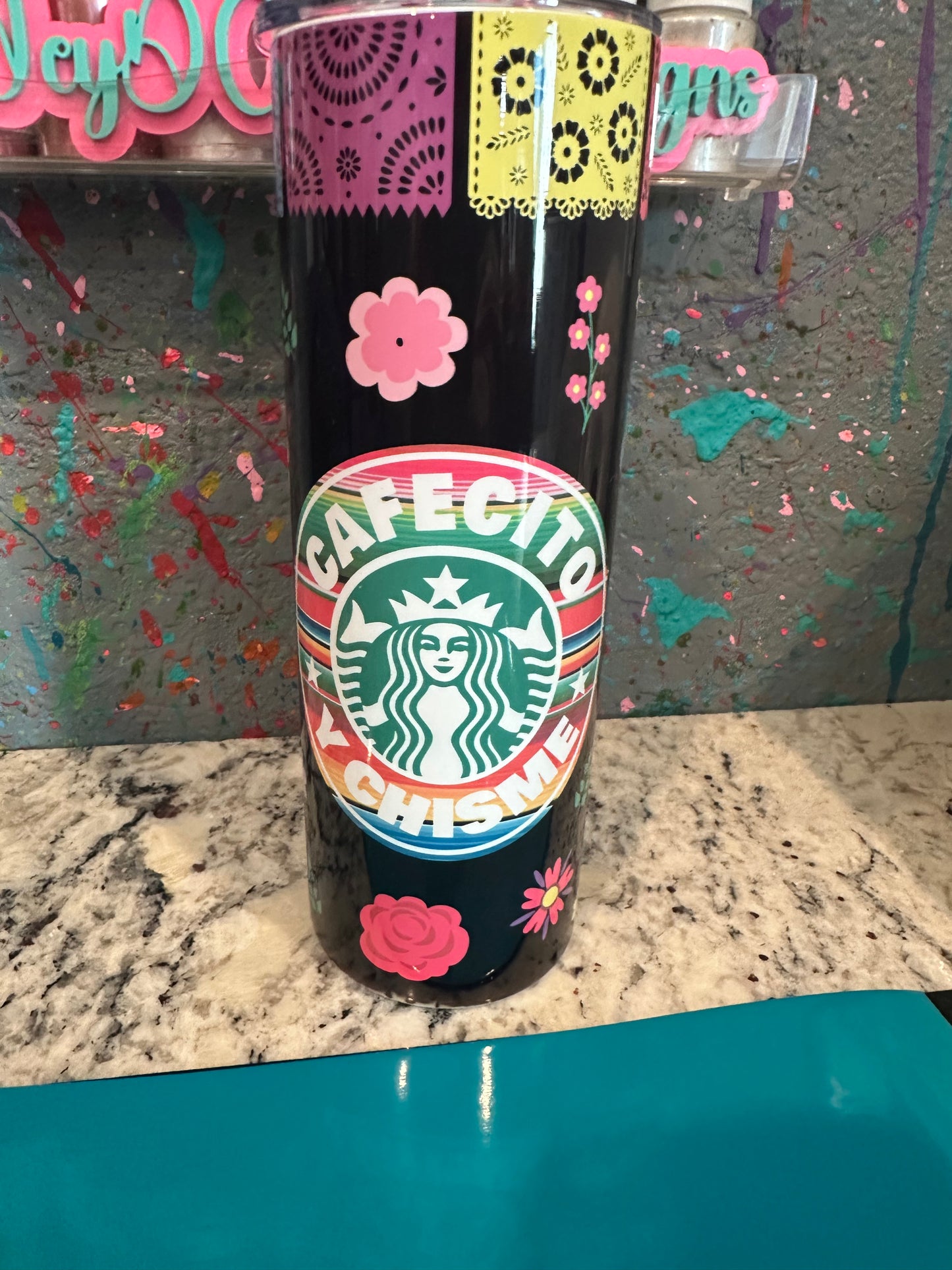 20 oz sublimated tumbler cafecito y chisme