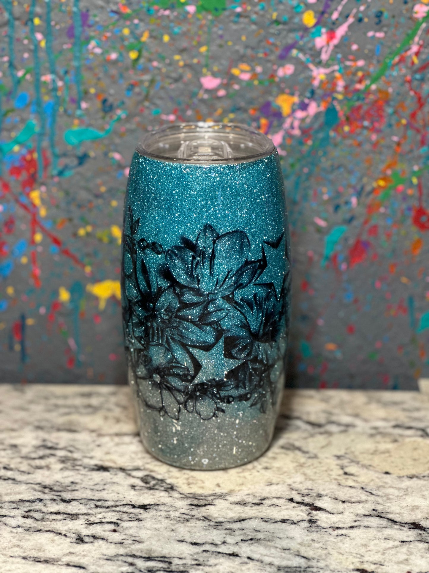 25oz glitter floral cross barrel tumbler