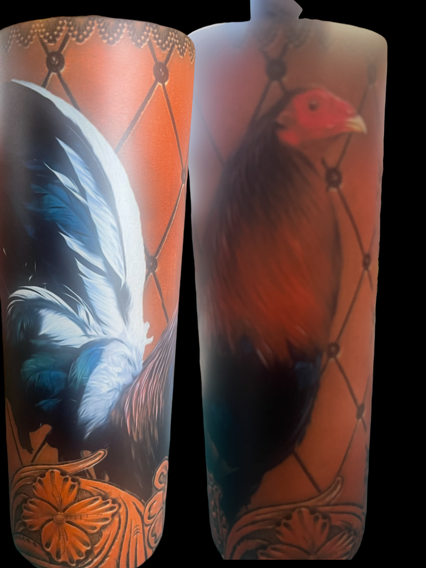 tooled leather rooster 20 oz skinny tumbler