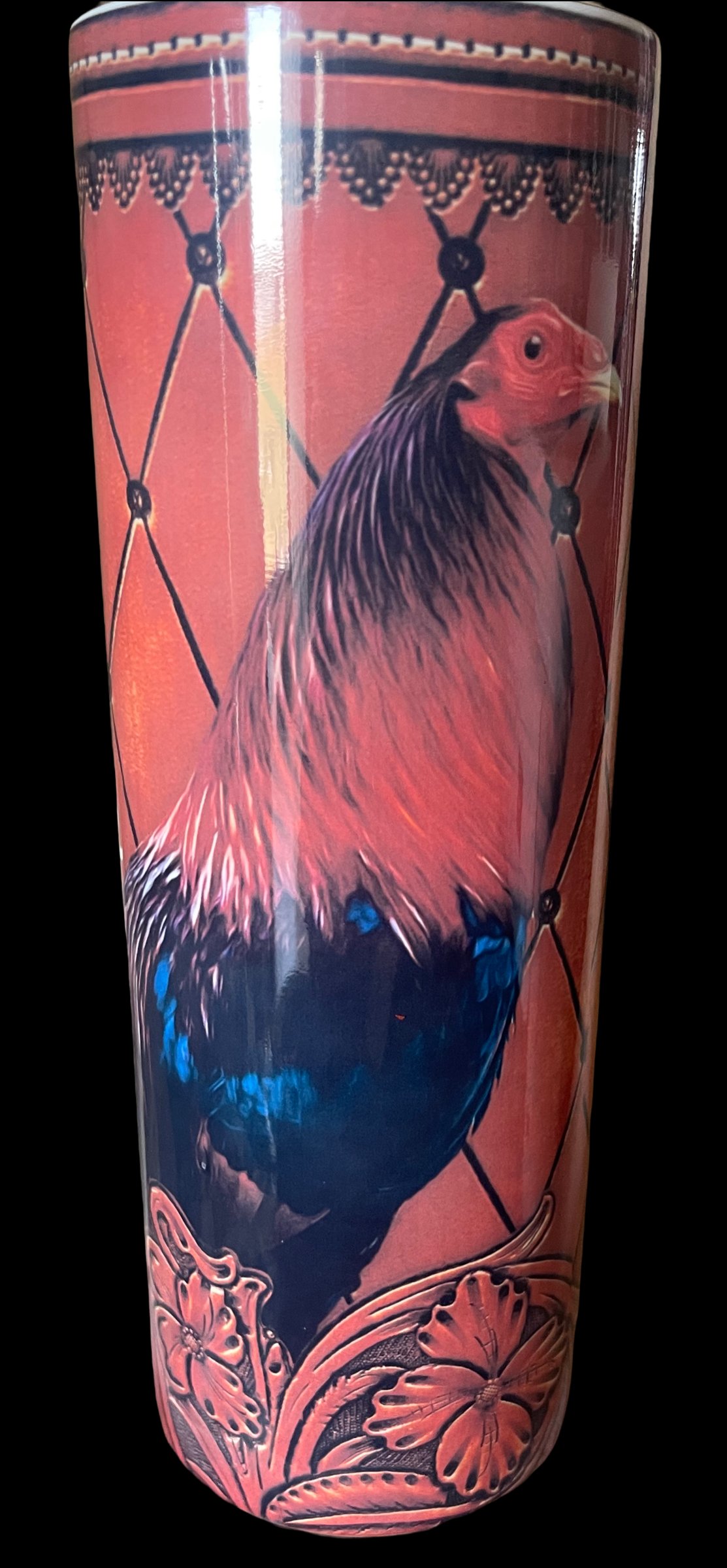 tooled leather rooster 20 oz duo skinny tumbler